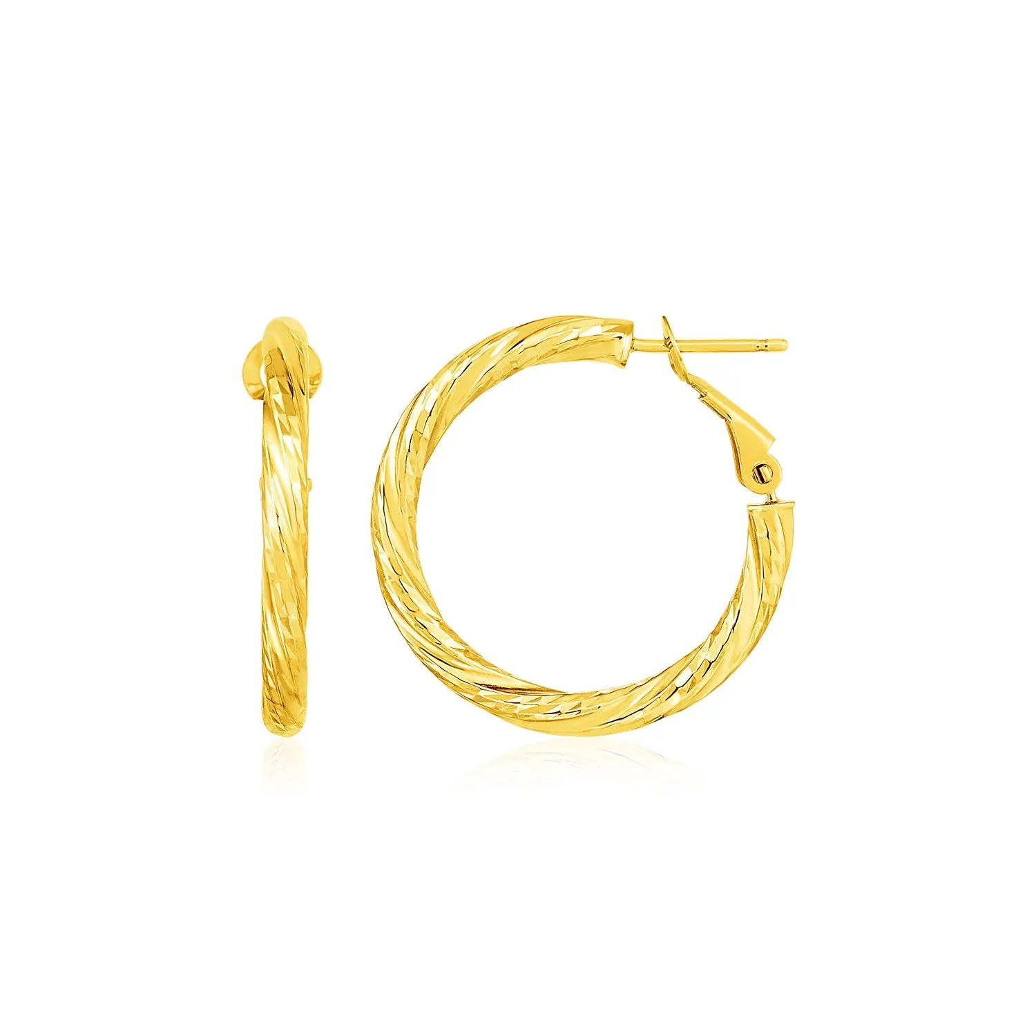 14k Yellow Gold Petite Twisted Round Hoop Earrings Weight 2.1 grams