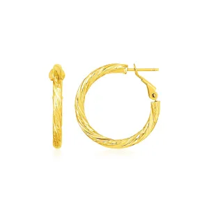 14k Yellow Gold Petite Twisted Round Hoop Earrings Weight 2.1 grams