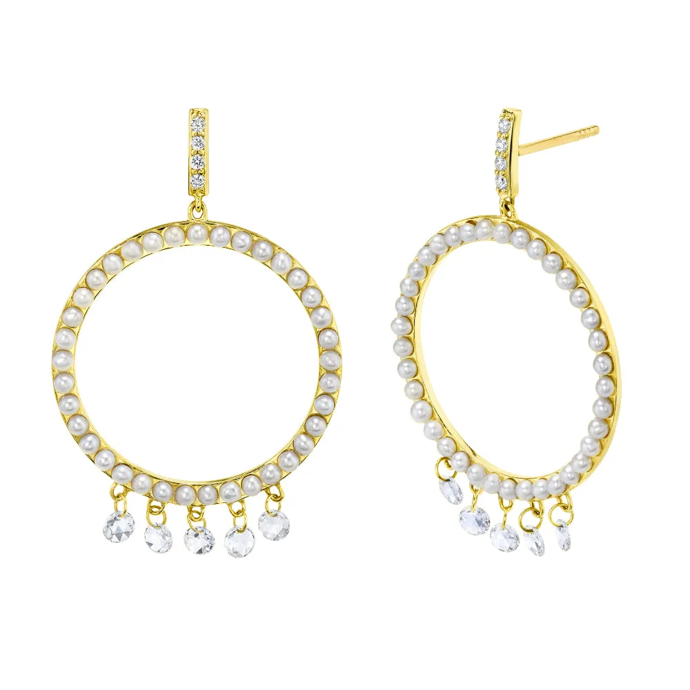 18K Gold Pearl and Diamond Earrings