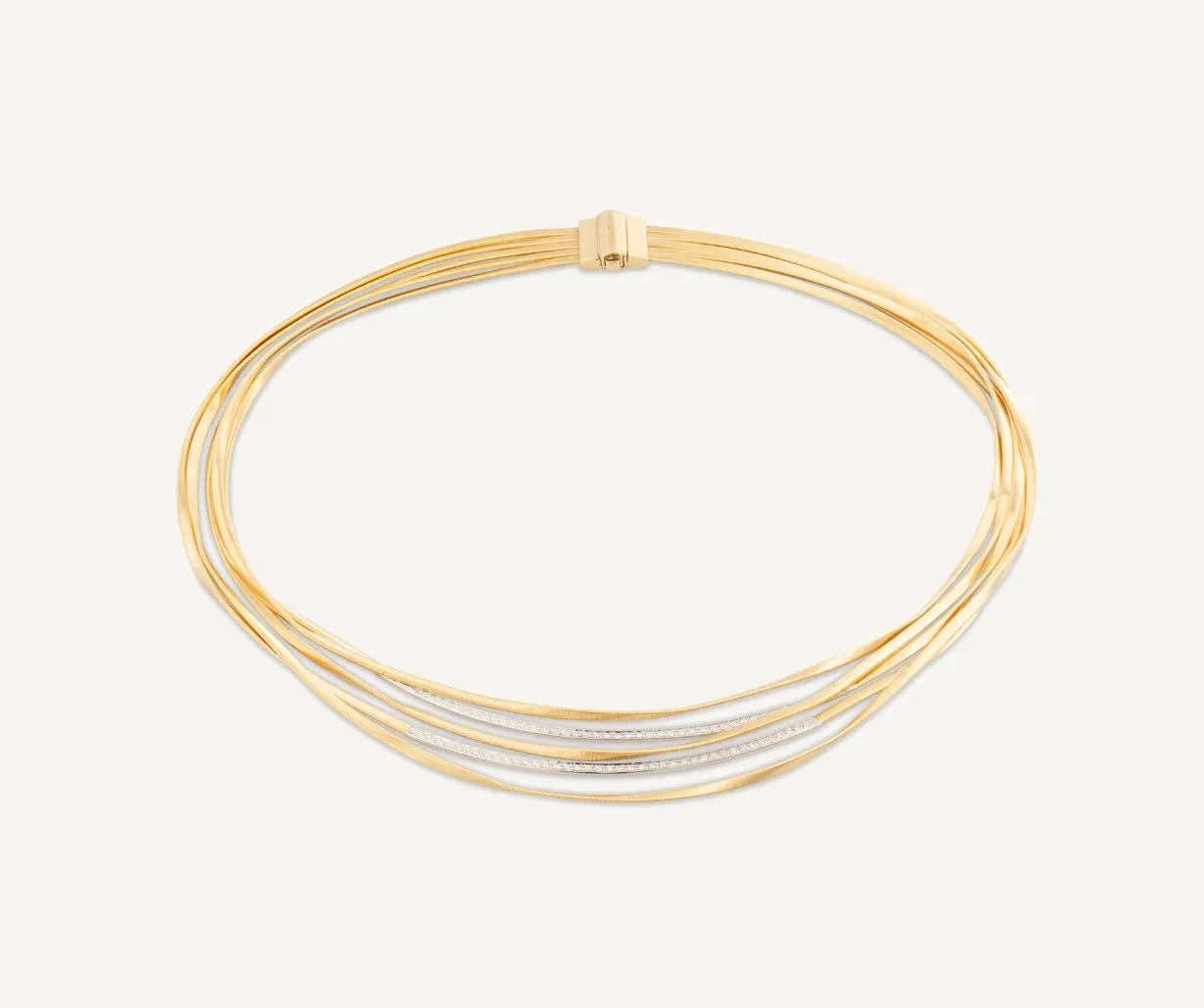 18K Yellow Gold 5-Strand Coil Necklace With Diamond Bars