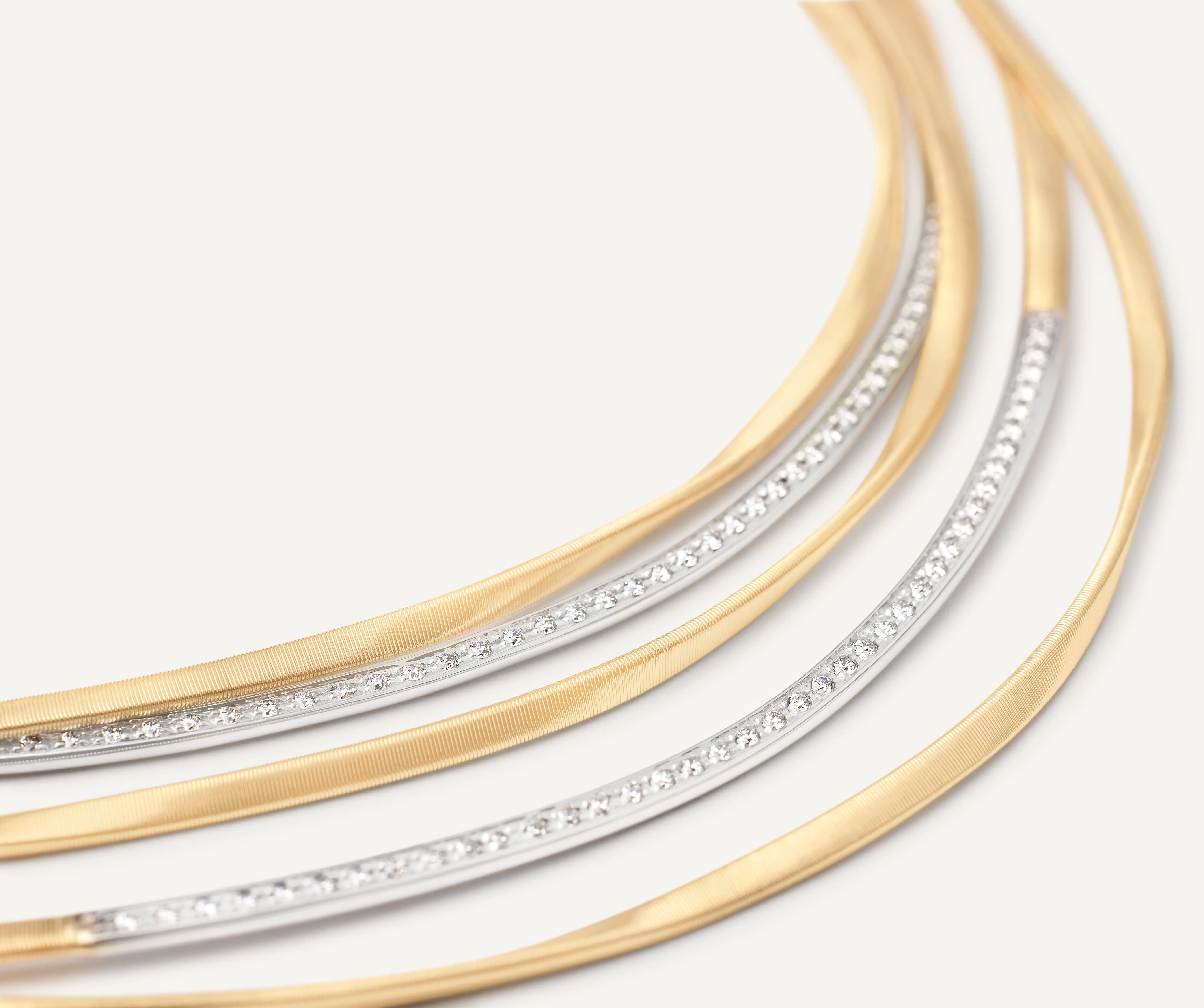 18K Yellow Gold 5-Strand Coil Necklace With Diamond Bars