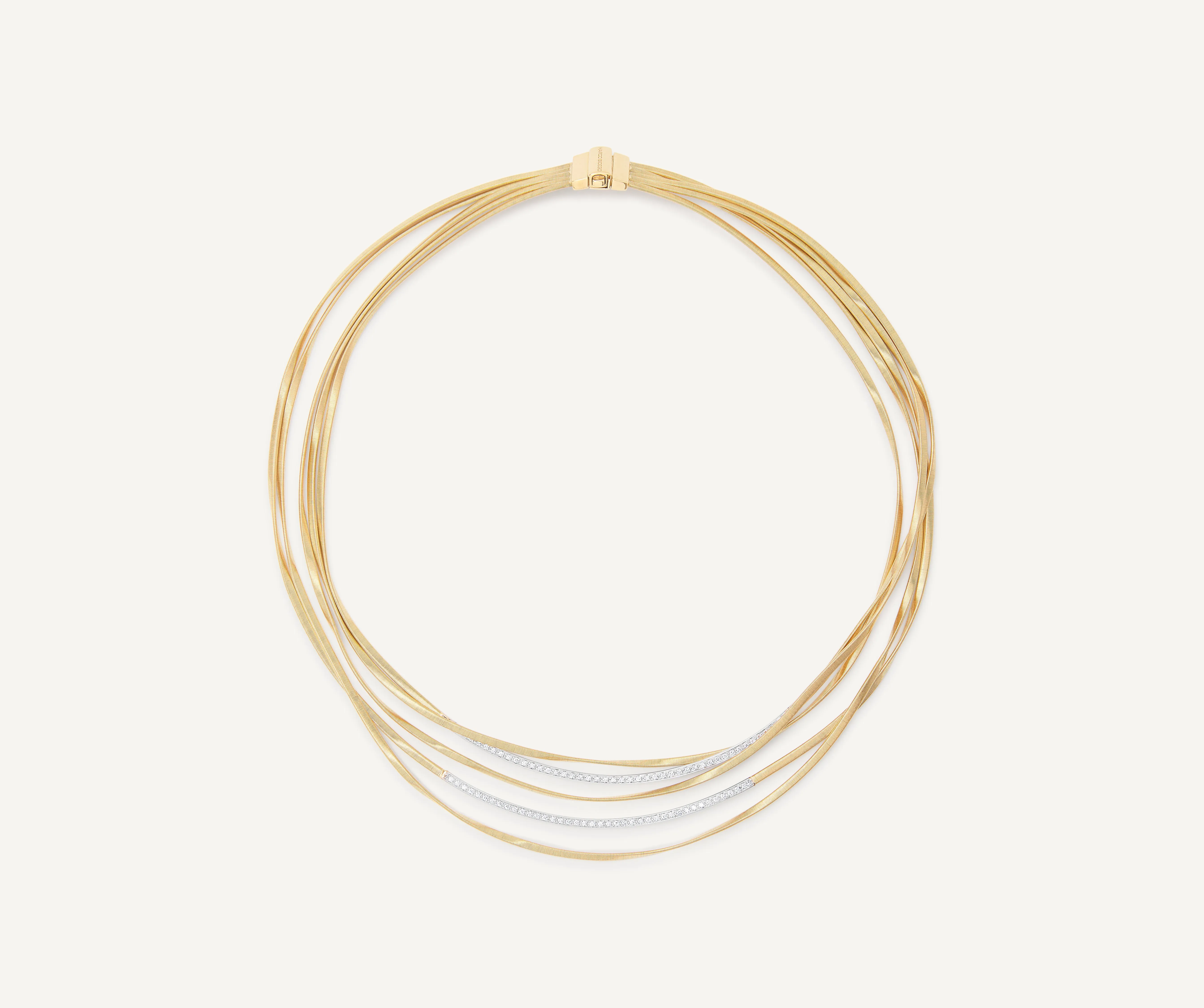 18K Yellow Gold 5-Strand Coil Necklace With Diamond Bars