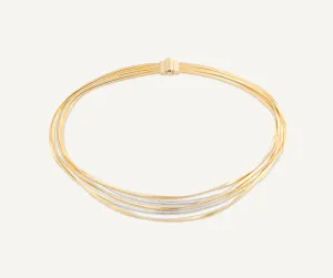 18K Yellow Gold 5-Strand Coil Necklace With Diamond Bars