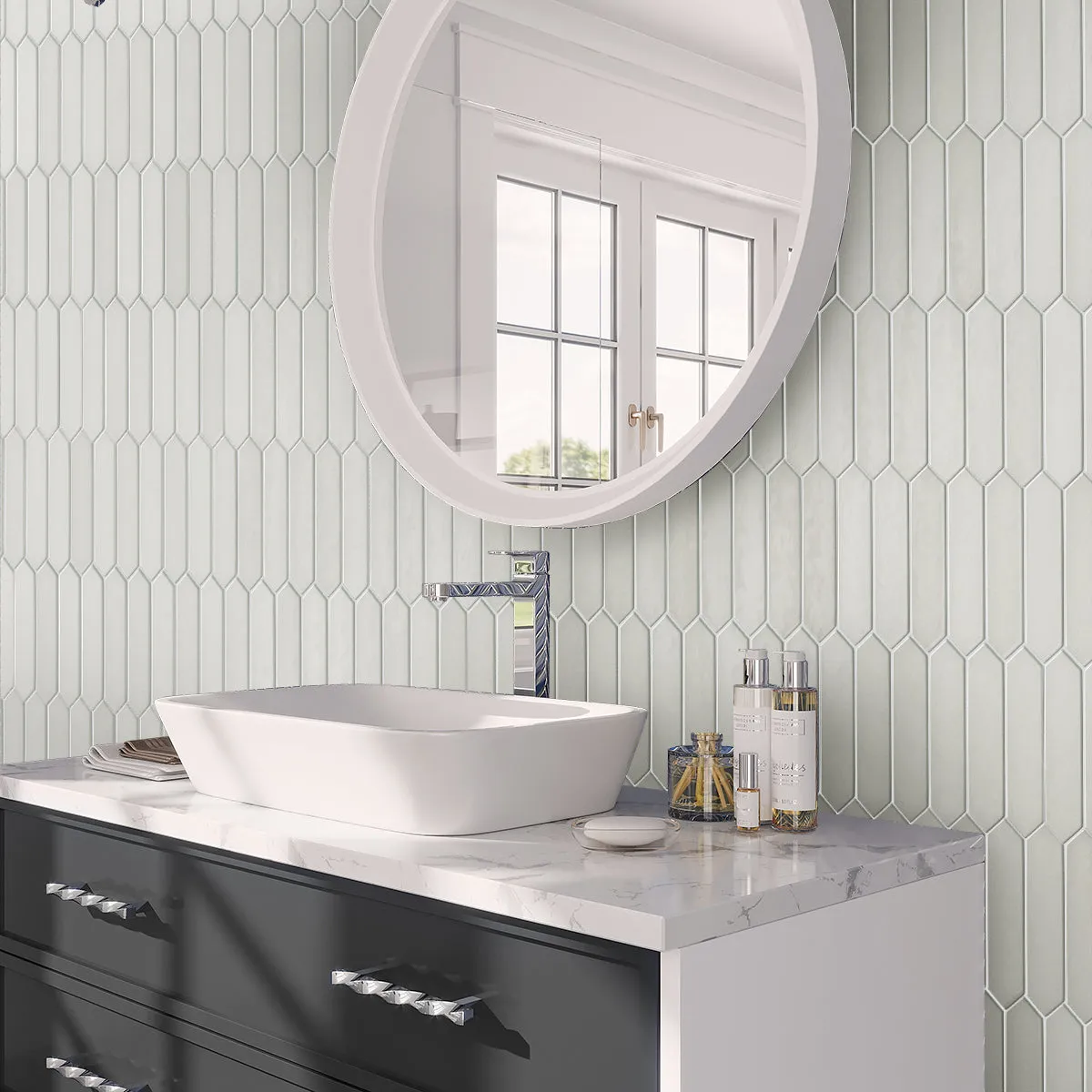 23 pack Festa 1.7 in. x 9.6 in. Matte White Ceramic Picket Wall and Floor Tile (2.37 sq ft/case) - Sample