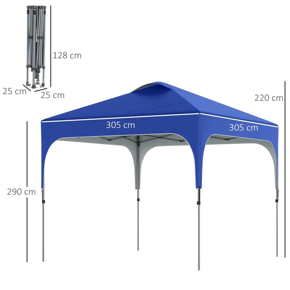 3 x 3m Pop Up Gazebo, Foldable Carry Bag 4 Leg Weight Bags Blue