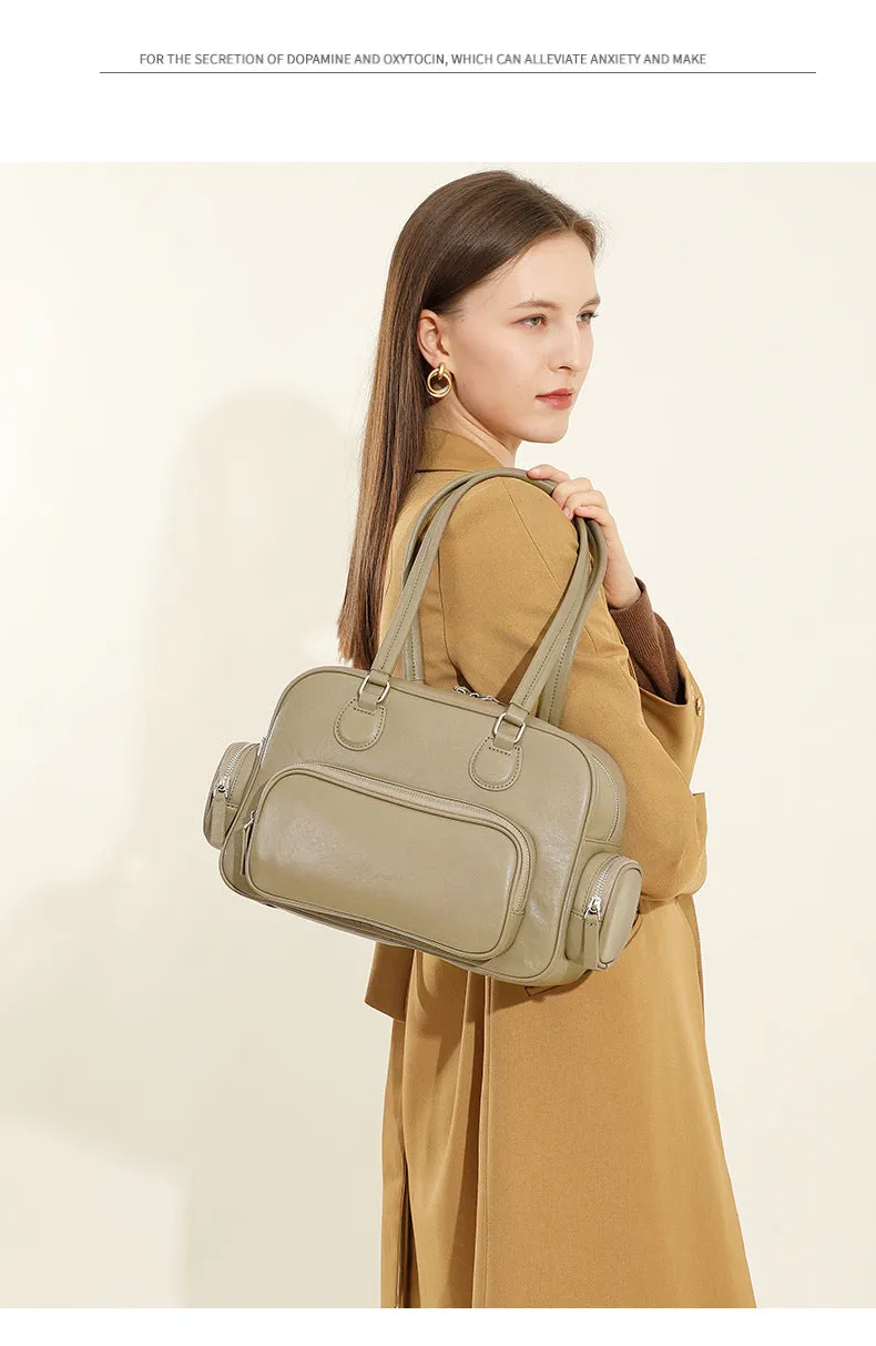 31CM Retro Handheld Bowling Bag Female Commuter Shoulder Bag 2960 grey