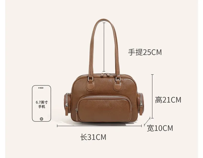 31CM Retro Handheld Bowling Bag Female Commuter Shoulder Bag 2960 grey