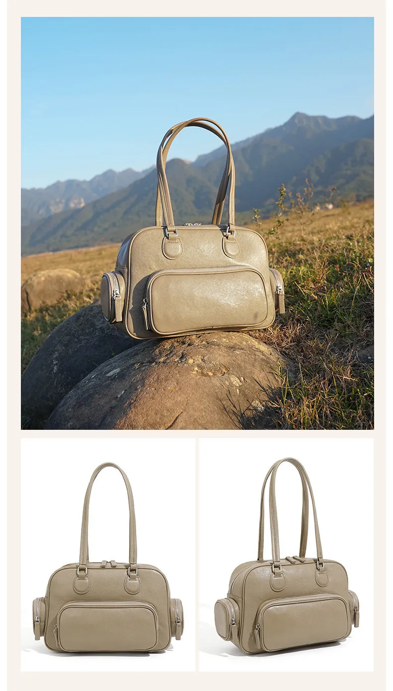 31CM Retro Handheld Bowling Bag Female Commuter Shoulder Bag 2960 grey