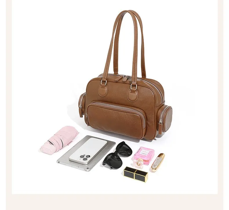 31CM Retro Handheld Bowling Bag Female Commuter Shoulder Bag 2960 grey