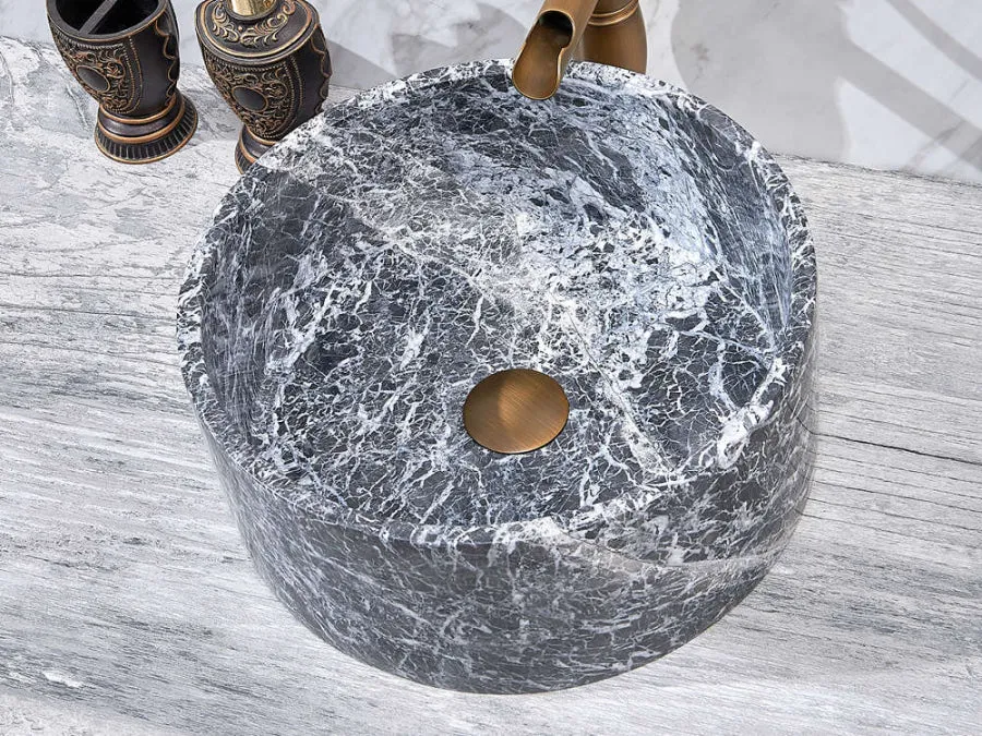 370x370x150mm Above Counter Basin Marble Surface Antique Vintage Bathroom Round Stone Wash Basin