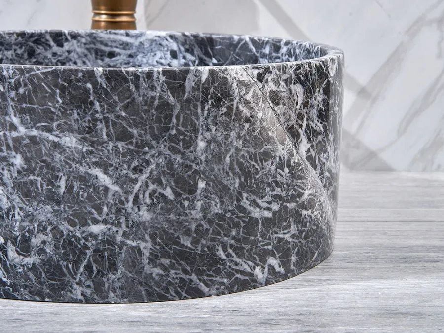 370x370x150mm Above Counter Basin Marble Surface Antique Vintage Bathroom Round Stone Wash Basin
