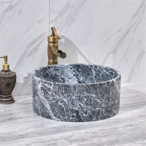 370x370x150mm Above Counter Basin Marble Surface Antique Vintage Bathroom Round Stone Wash Basin