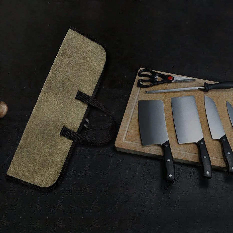 4 Slots Waxed Canvas Chef Knives Roll Bag