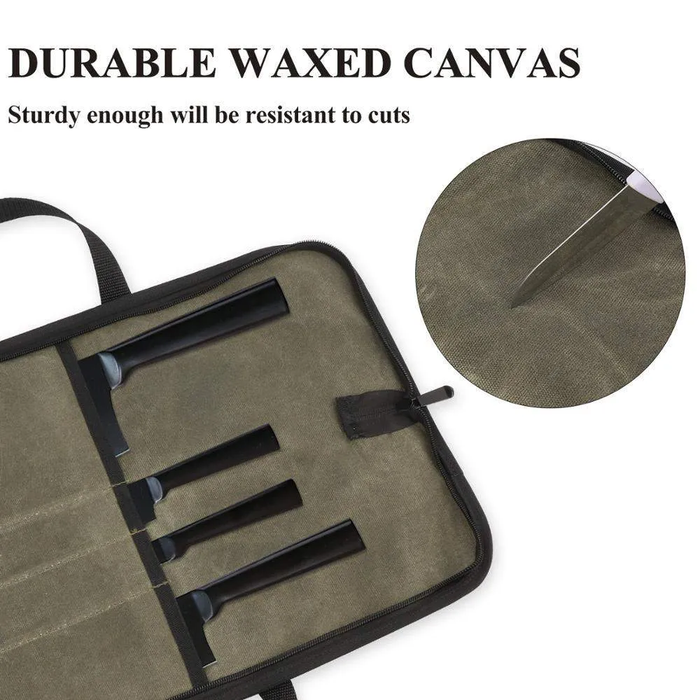 4 Slots Waxed Canvas Chef Knives Roll Bag