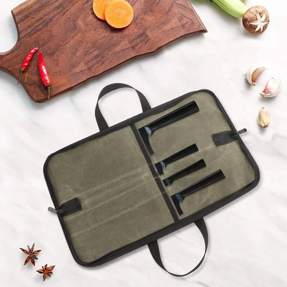 4 Slots Waxed Canvas Chef Knives Roll Bag