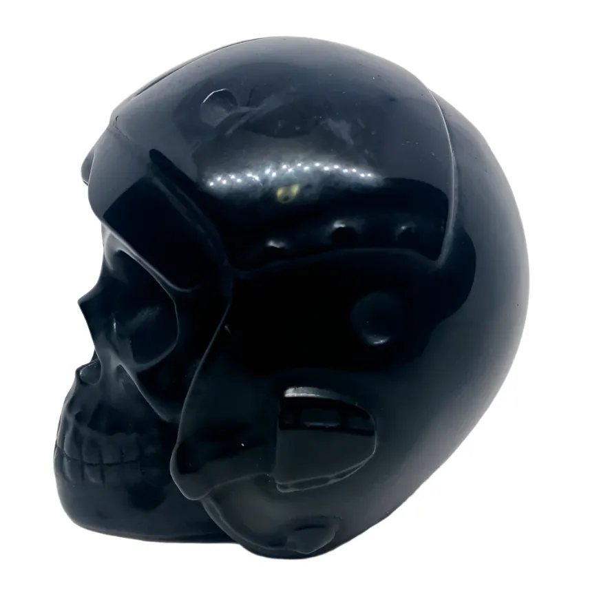 404G Black Obsidian Crystal Skull with Helmet