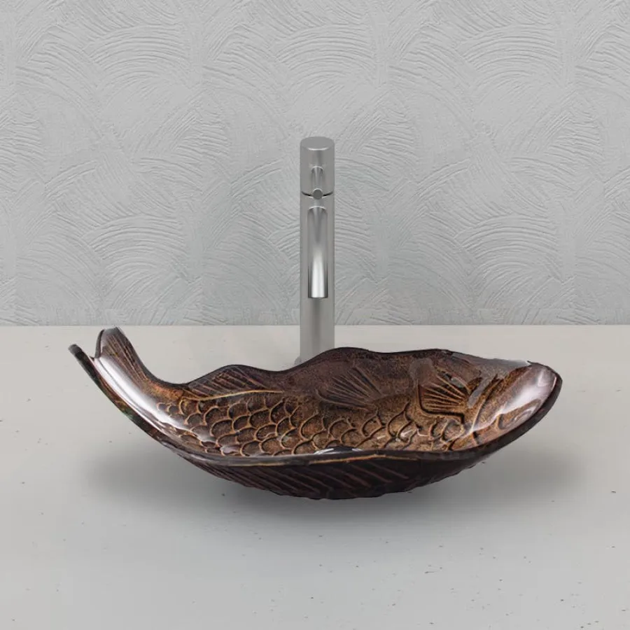 450x350x170mm Above Counter Glass Art Basin Special Fish Shape Bathroom Antique Vintage Wash Basin