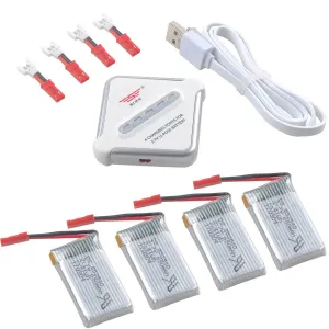 4pcs 650mAh 1S 3.7V 25C Lipo Battery JST Plug and 4 in 1 Multi Battery Charger