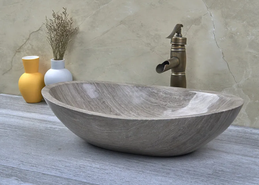 500x350x150mm Above Counter Stone Basin Oval Shape Marble Surface Bathroom Wash Basin Antique Vintage