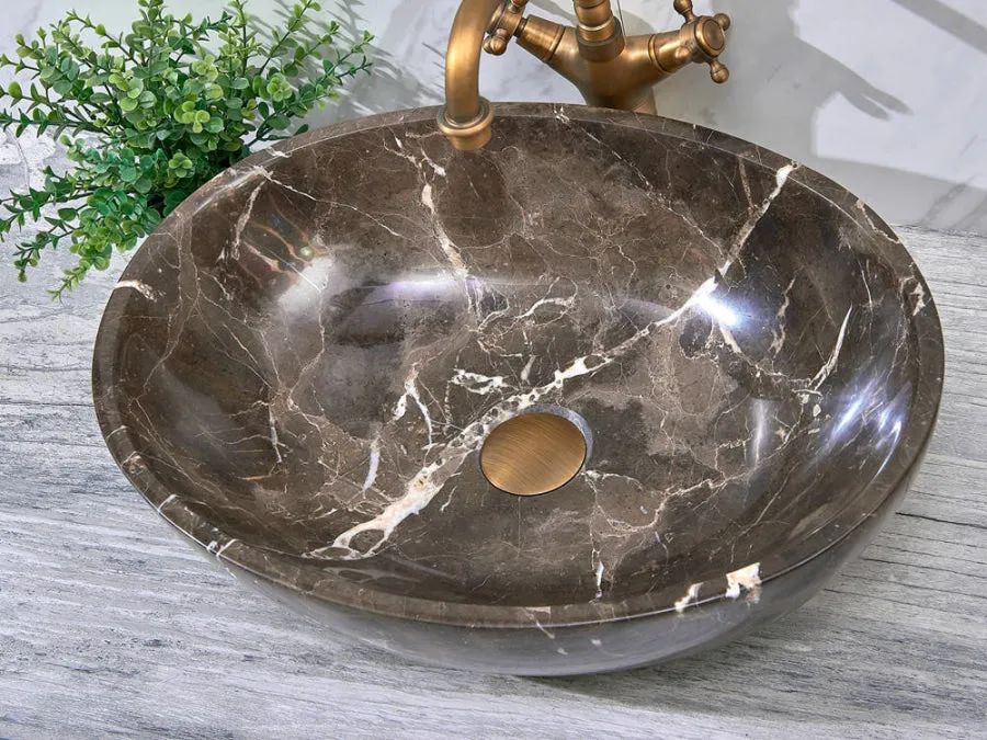 510x380x150mm Above Counter Stone Basin Oval Marble Surface Antique Vintage Bathroom Wash Basin