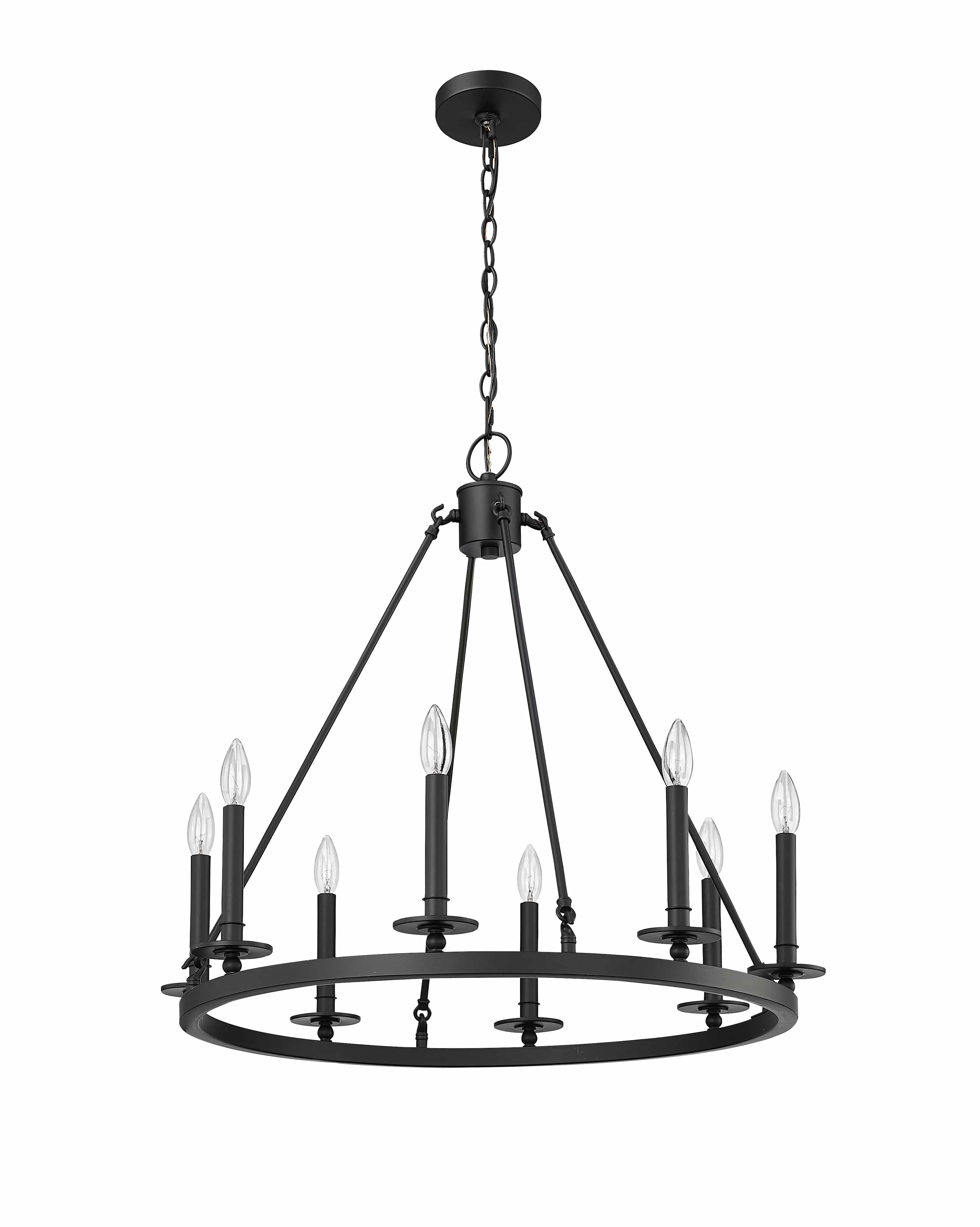 8 Lamps Florence Chandelier - Matte Black - 28in Diameter - E12 Candelabra Base