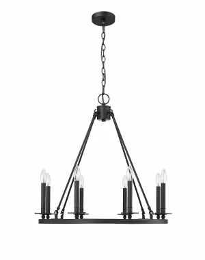 8 Lamps Florence Chandelier - Matte Black - 28in Diameter - E12 Candelabra Base