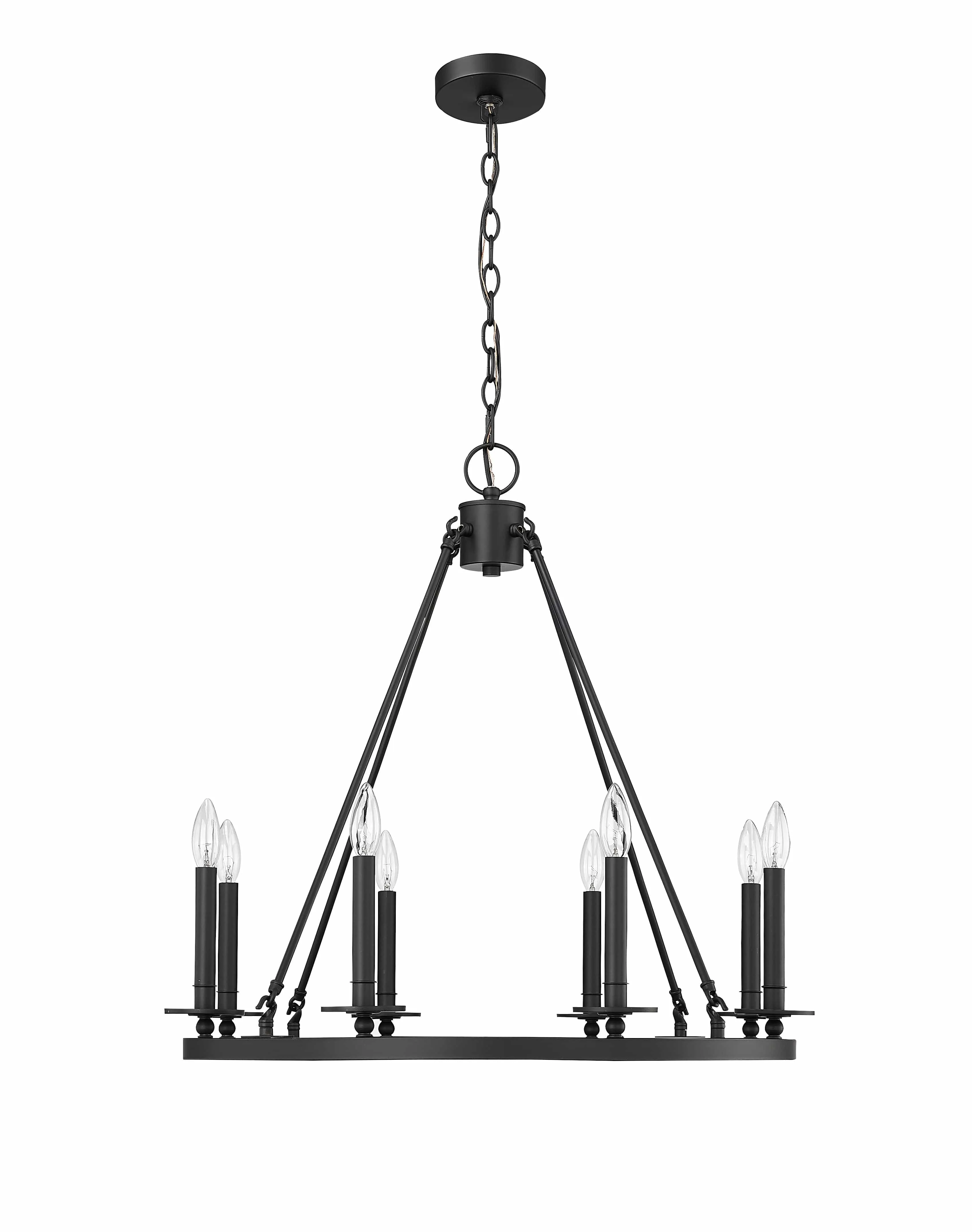 8 Lamps Florence Chandelier - Matte Black - 28in Diameter - E12 Candelabra Base
