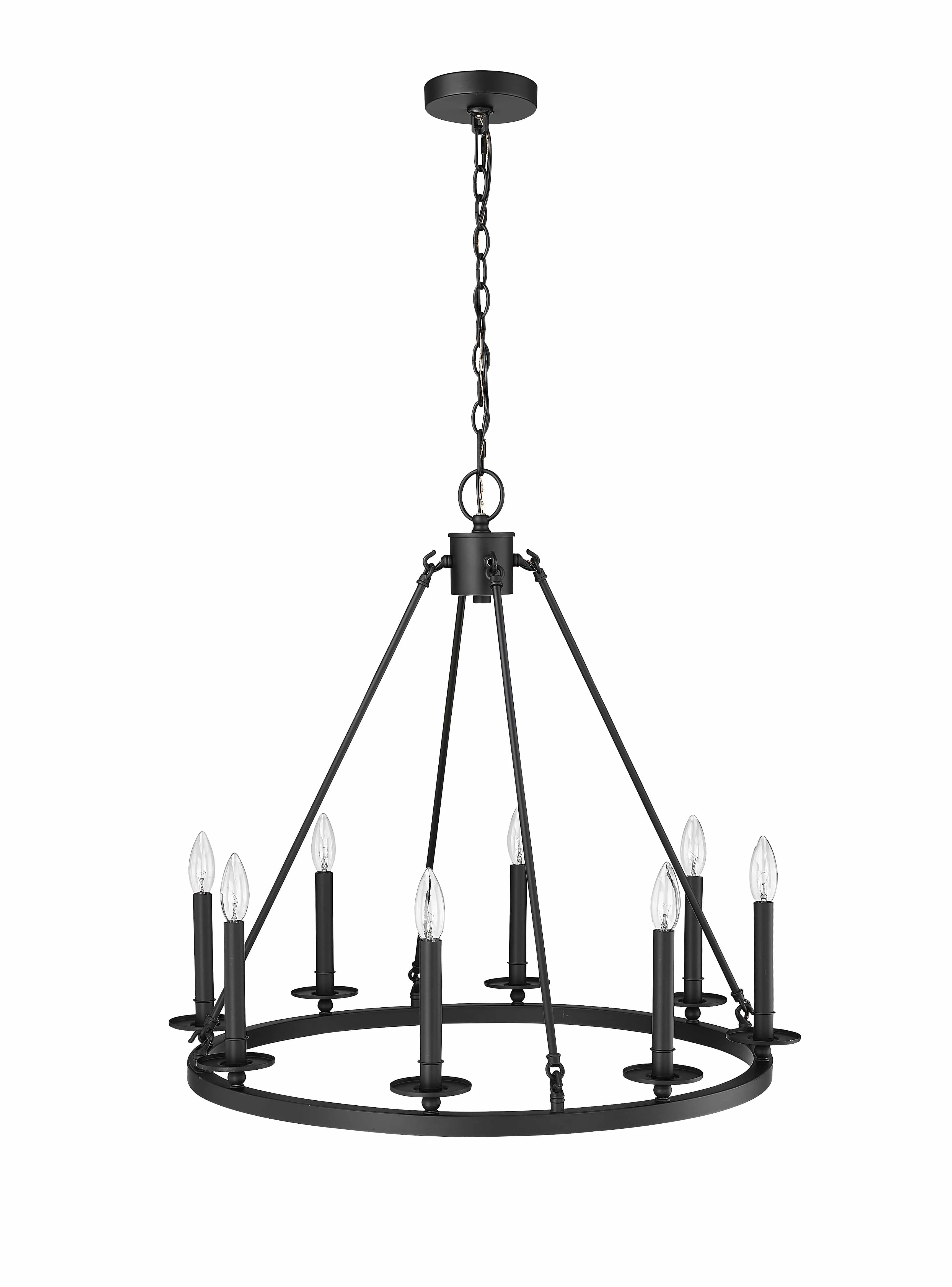 8 Lamps Florence Chandelier - Matte Black - 28in Diameter - E12 Candelabra Base