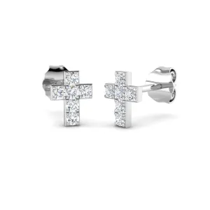9ct White Gold 0.20ct Diamond Cross Stud Earrings