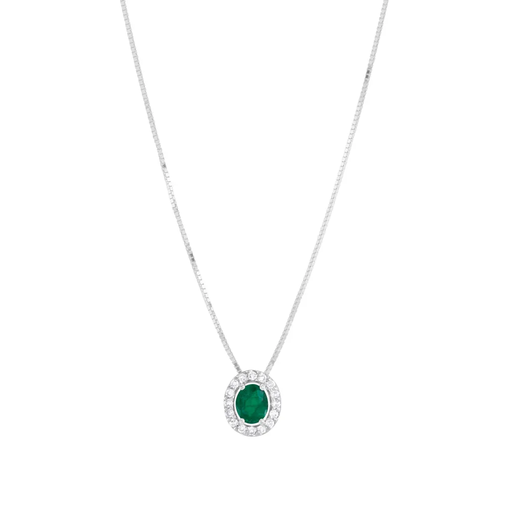 9ct White Gold Diamond And Emerald Pendant Only G928G