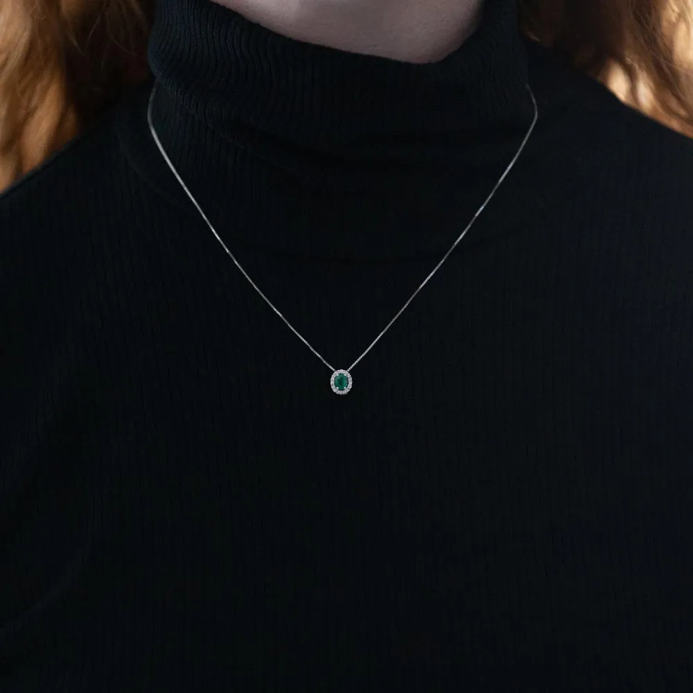 9ct White Gold Diamond And Emerald Pendant Only G928G