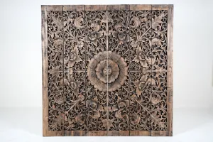 A Carved Teak Wood Lotus Flower Panel 6'x6'