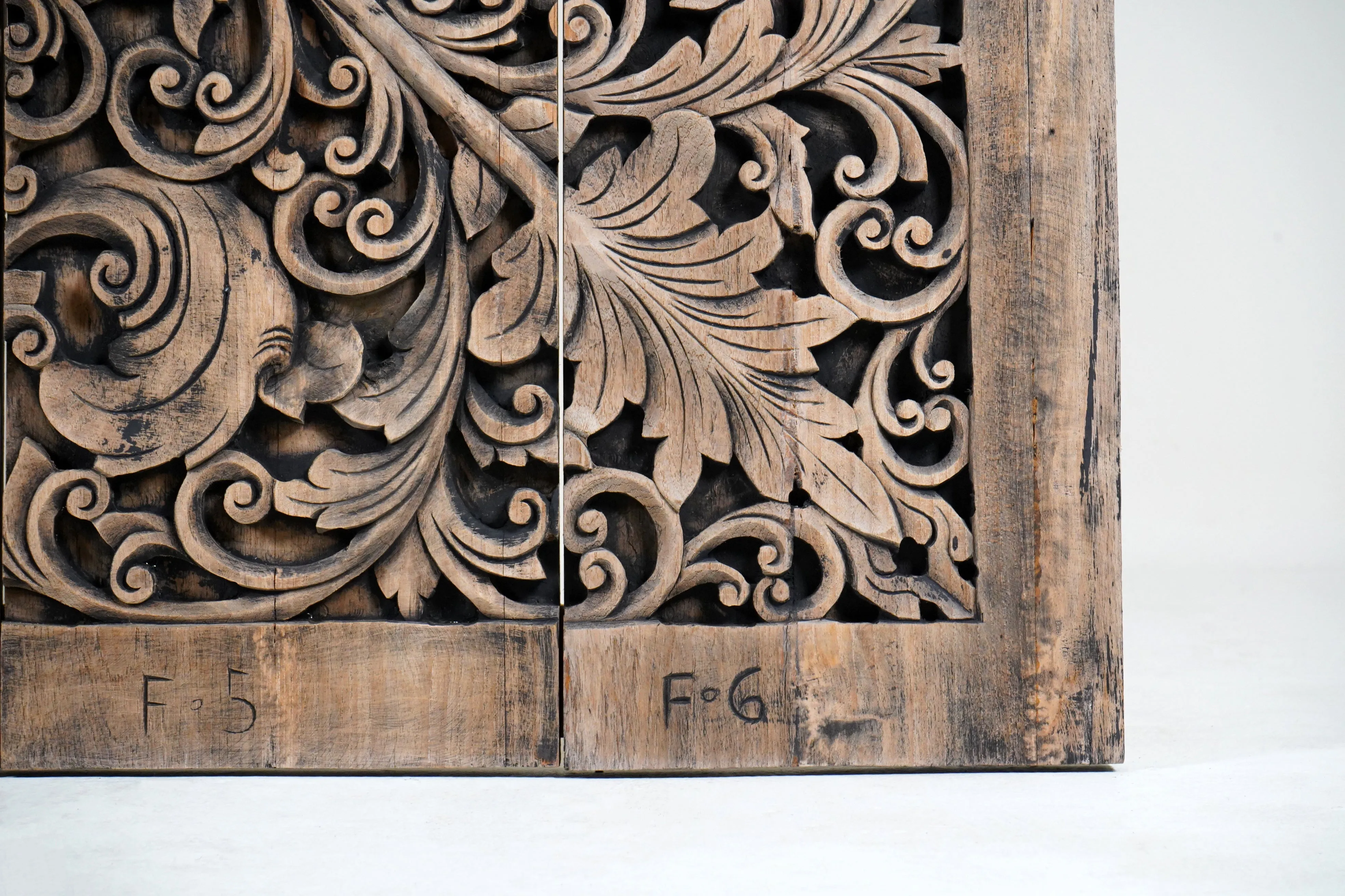 A Carved Teak Wood Lotus Flower Panel 6'x6'