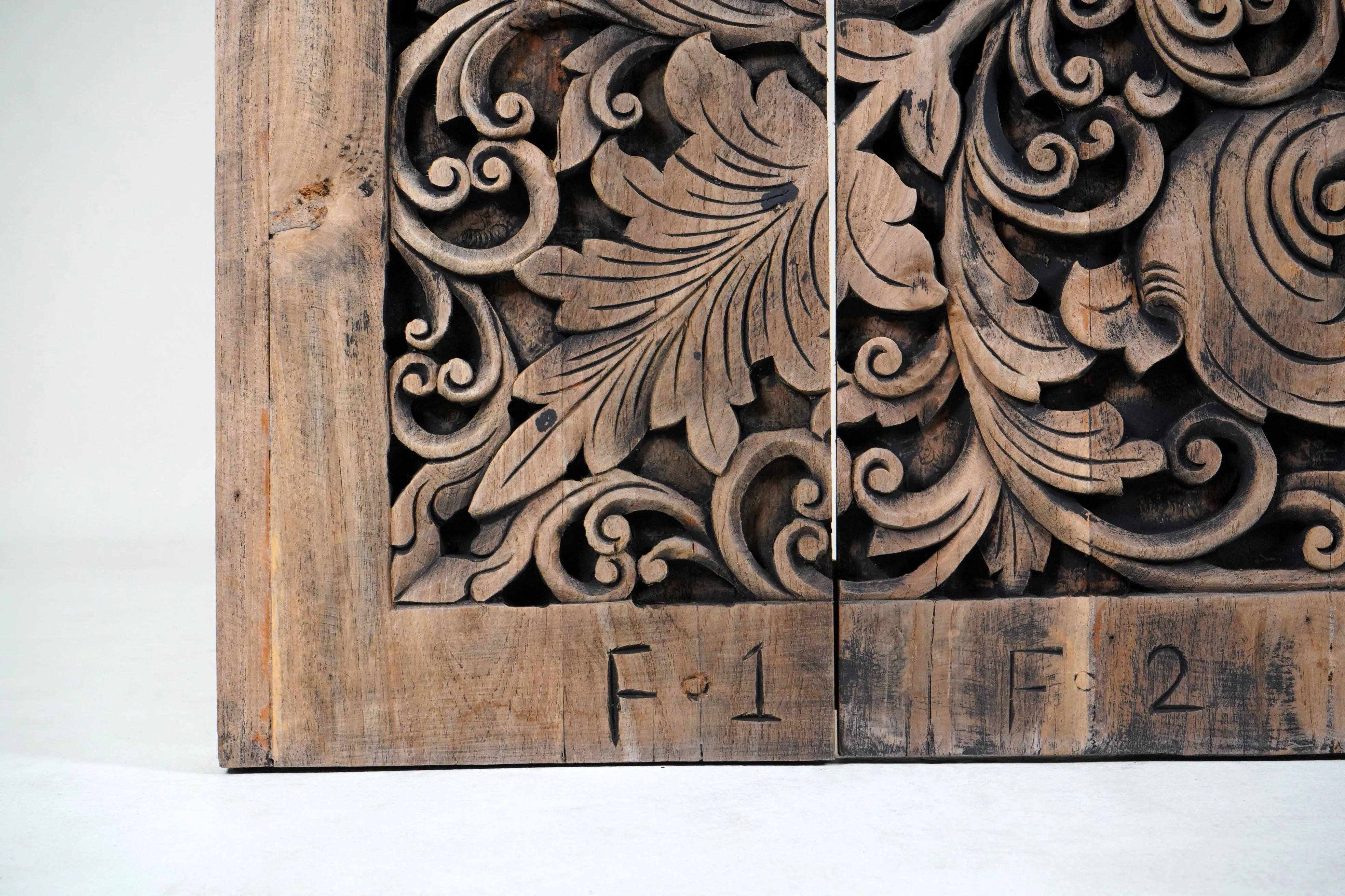 A Carved Teak Wood Lotus Flower Panel 6'x6'