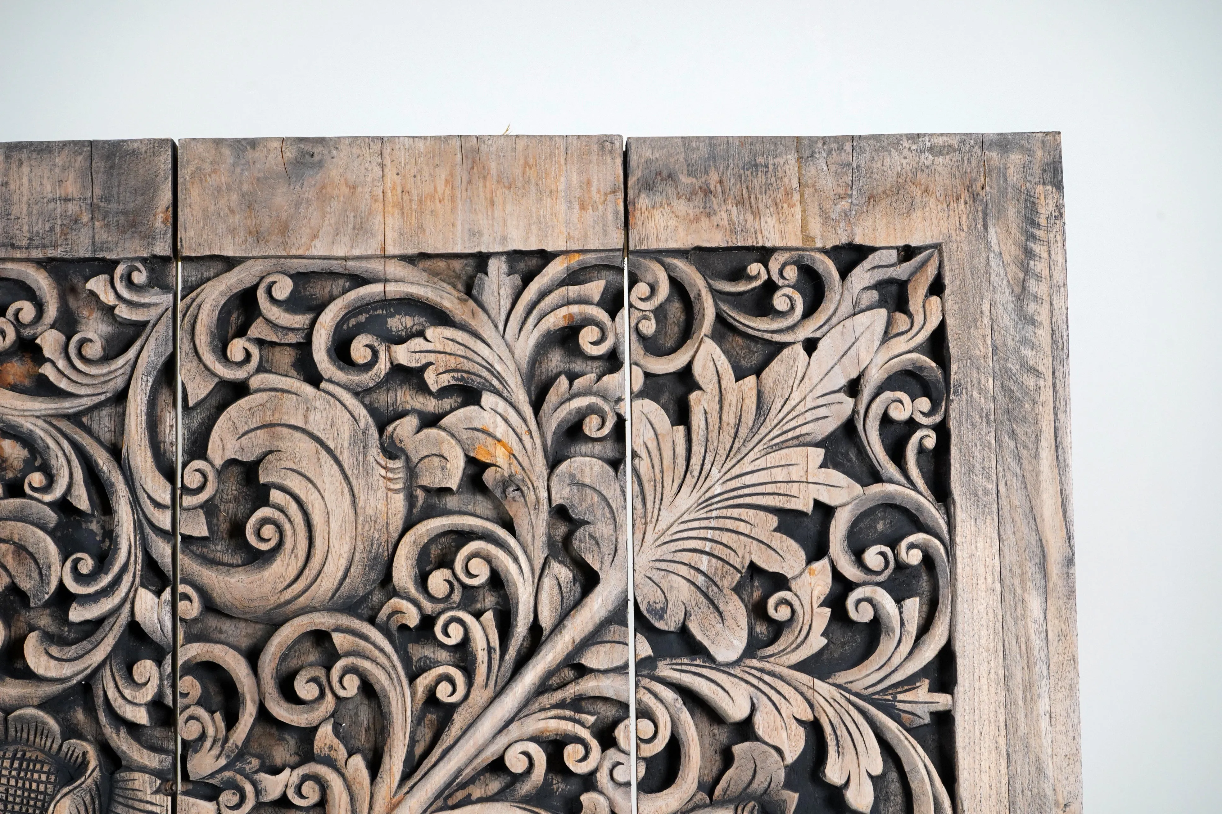 A Carved Teak Wood Lotus Flower Panel 6'x6'