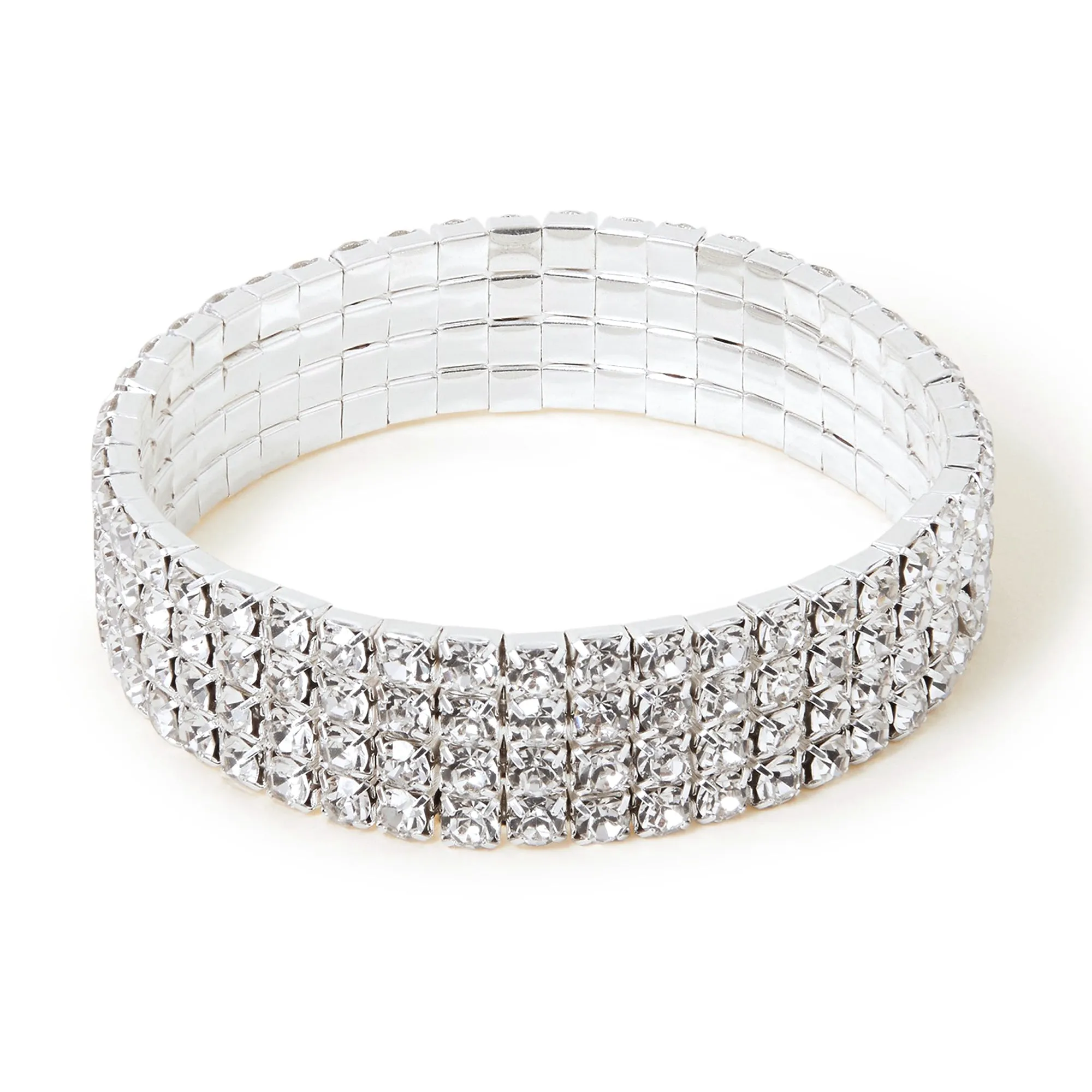 Accessorize London Women's Silver Wide Crystal Cupchain Stretch Bracelet