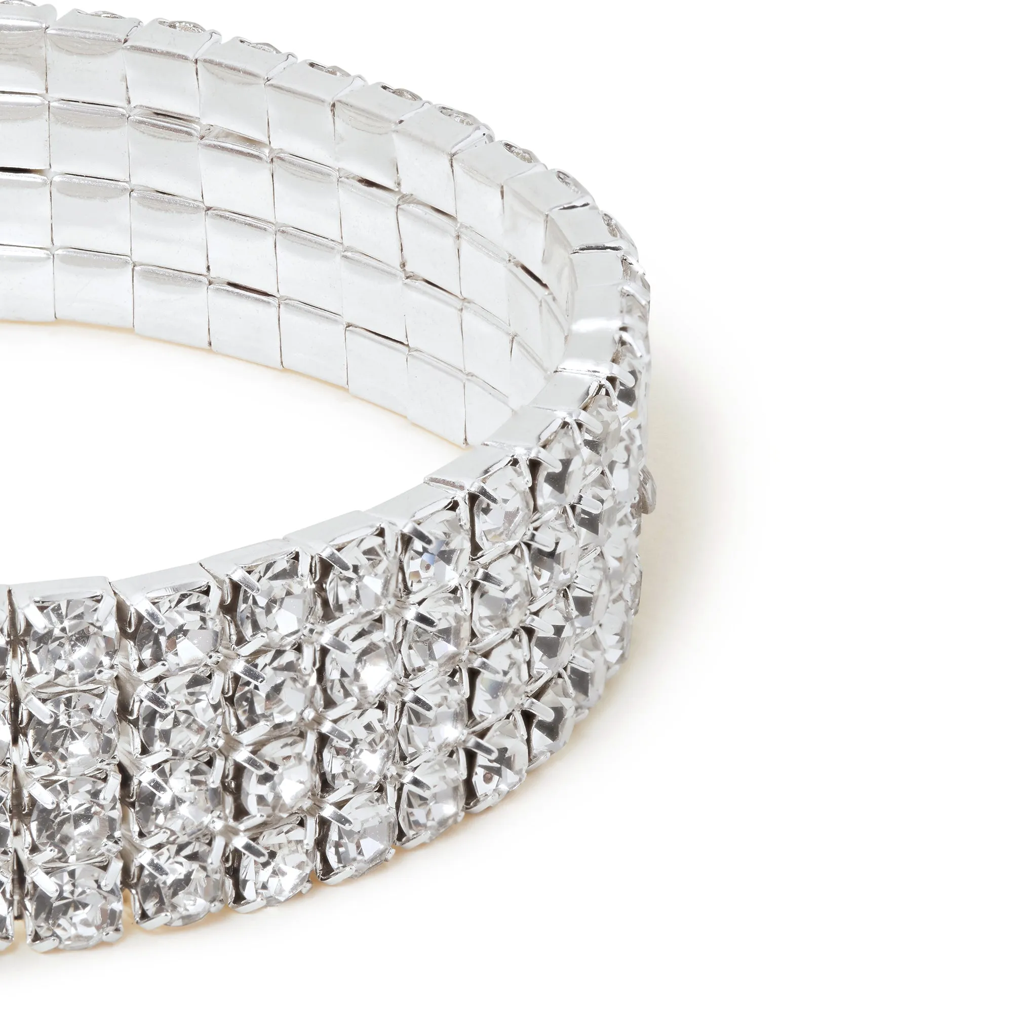Accessorize London Women's Silver Wide Crystal Cupchain Stretch Bracelet
