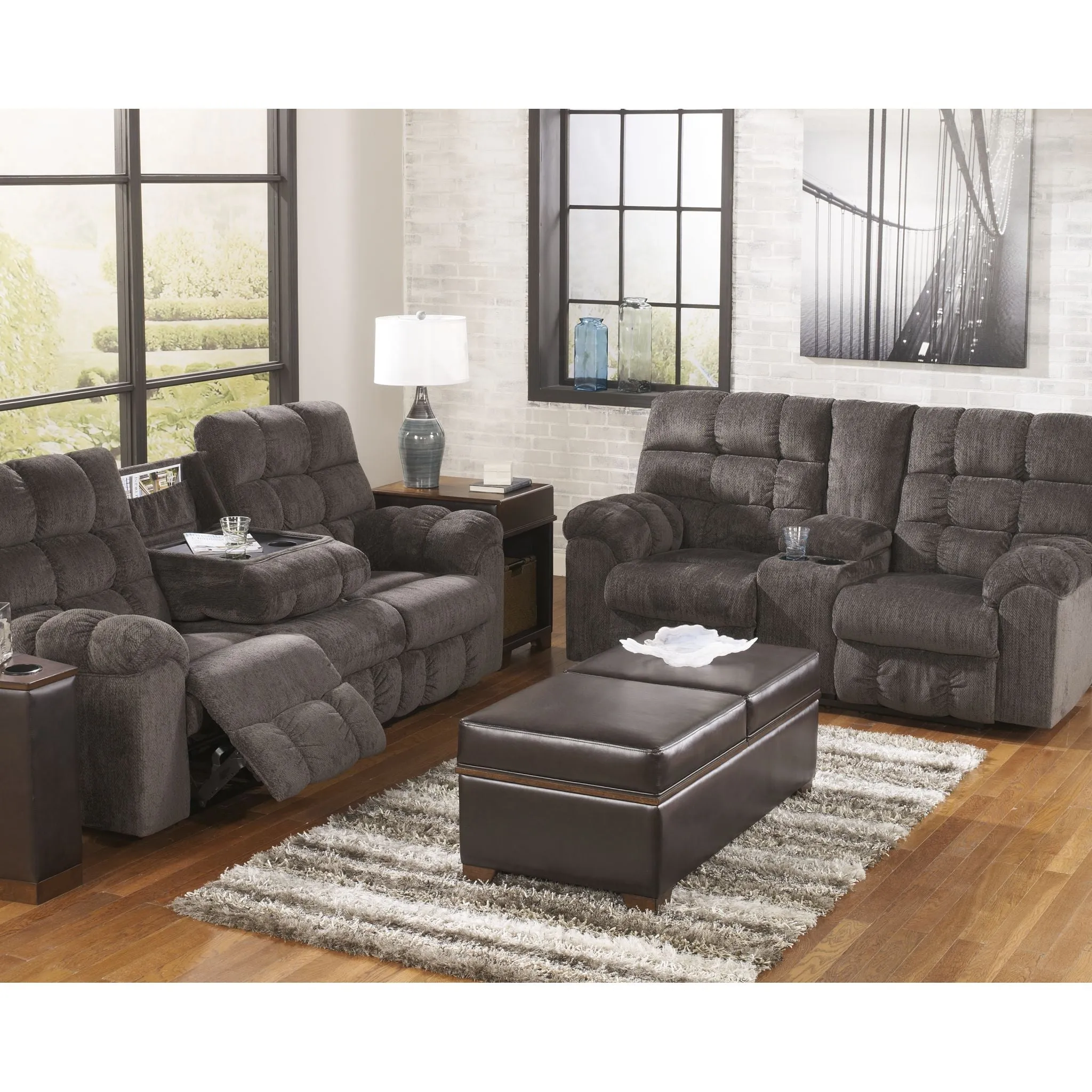 Acieona Dual Reclining Sofa w/Drop Table - Slate