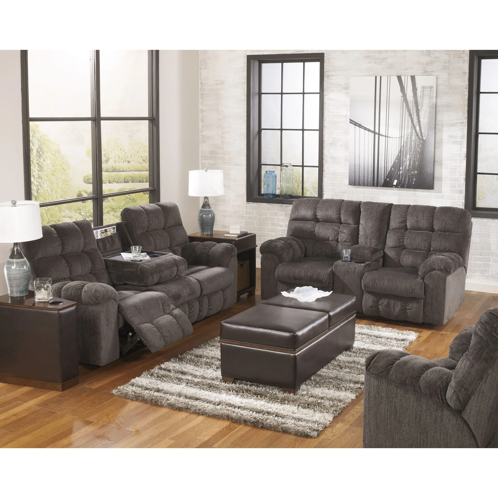Acieona Dual Reclining Sofa w/Drop Table - Slate