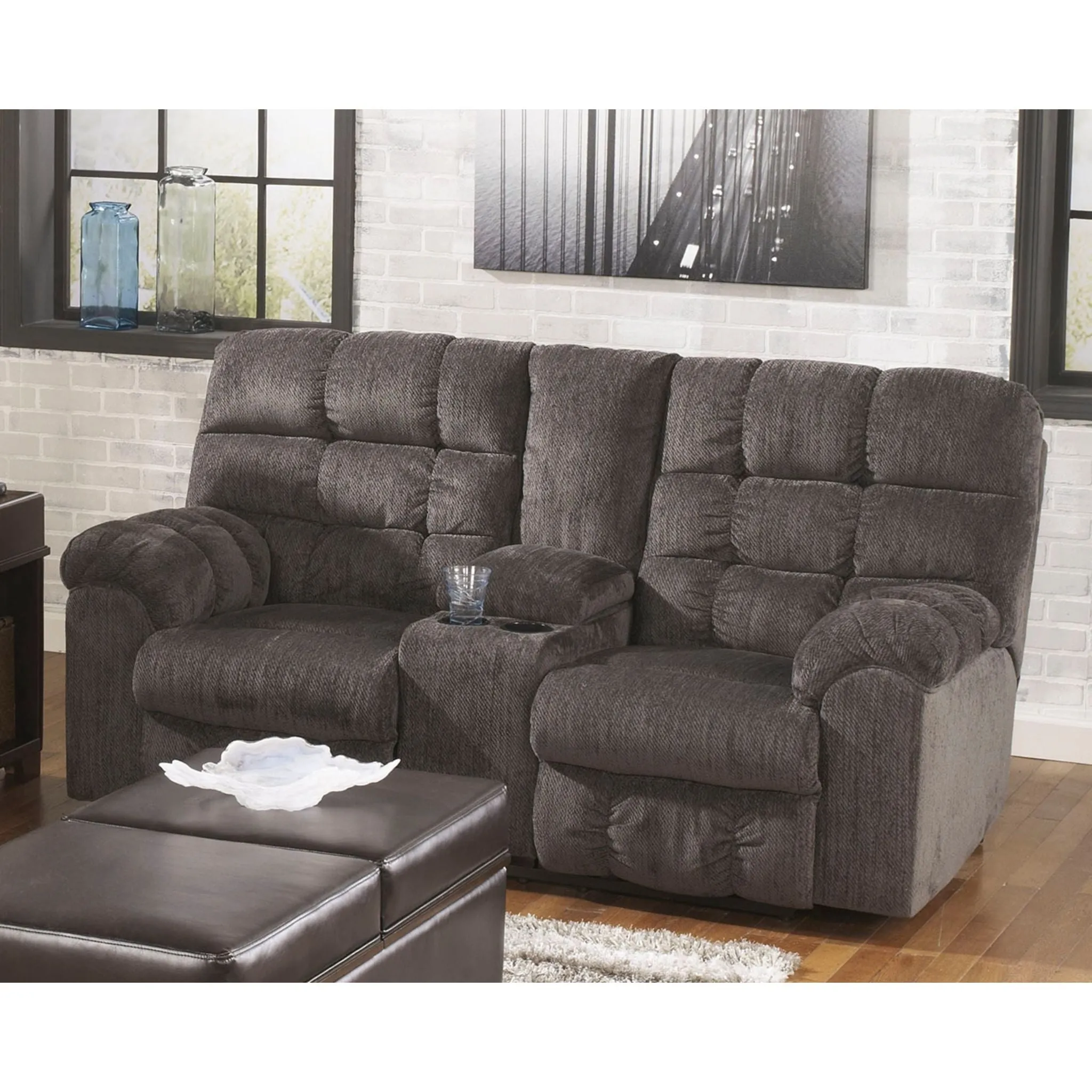 Acieona Reclining Loveseat w/Console - Slate