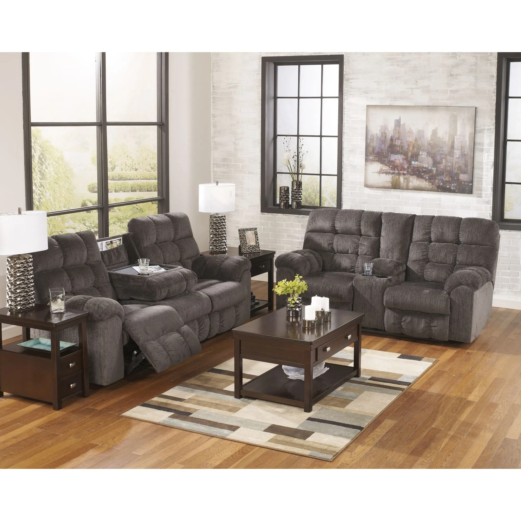 Acieona Reclining Loveseat w/Console - Slate