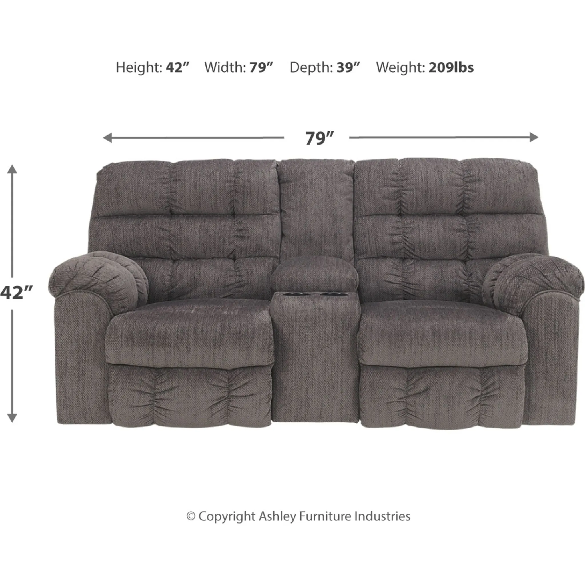 Acieona Reclining Loveseat w/Console - Slate