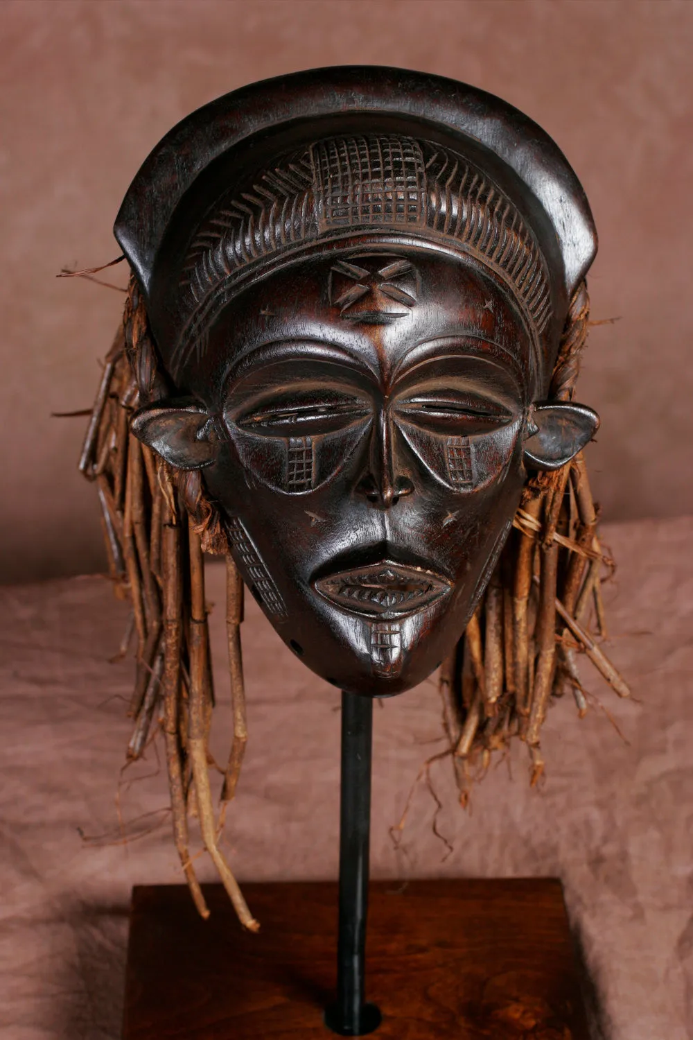 African Chokwe Female Mask With Braids & Locks - Congo DRC