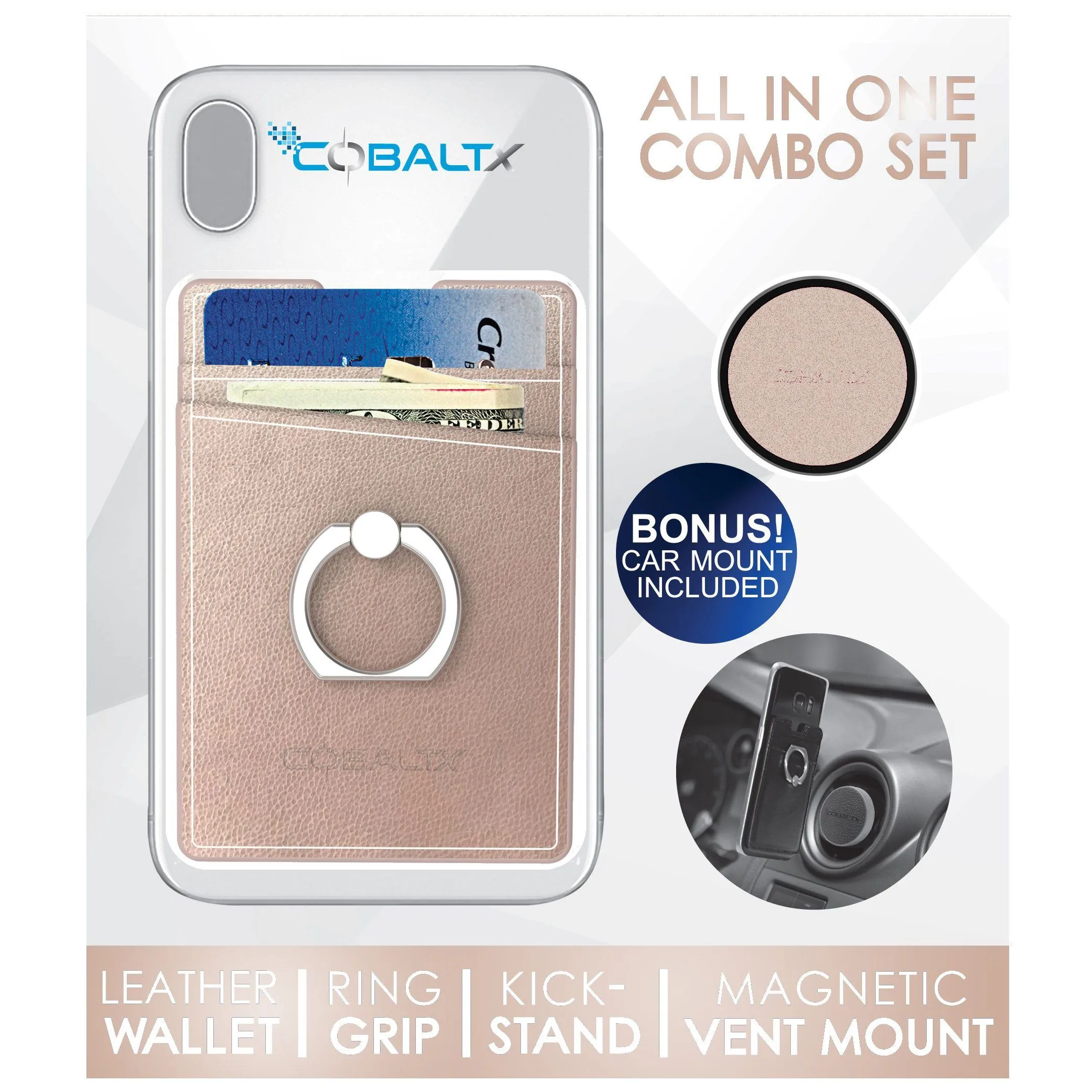 All-in-One Ring Grip Wallet and Magnetic Airvent Mount Combo Pack
