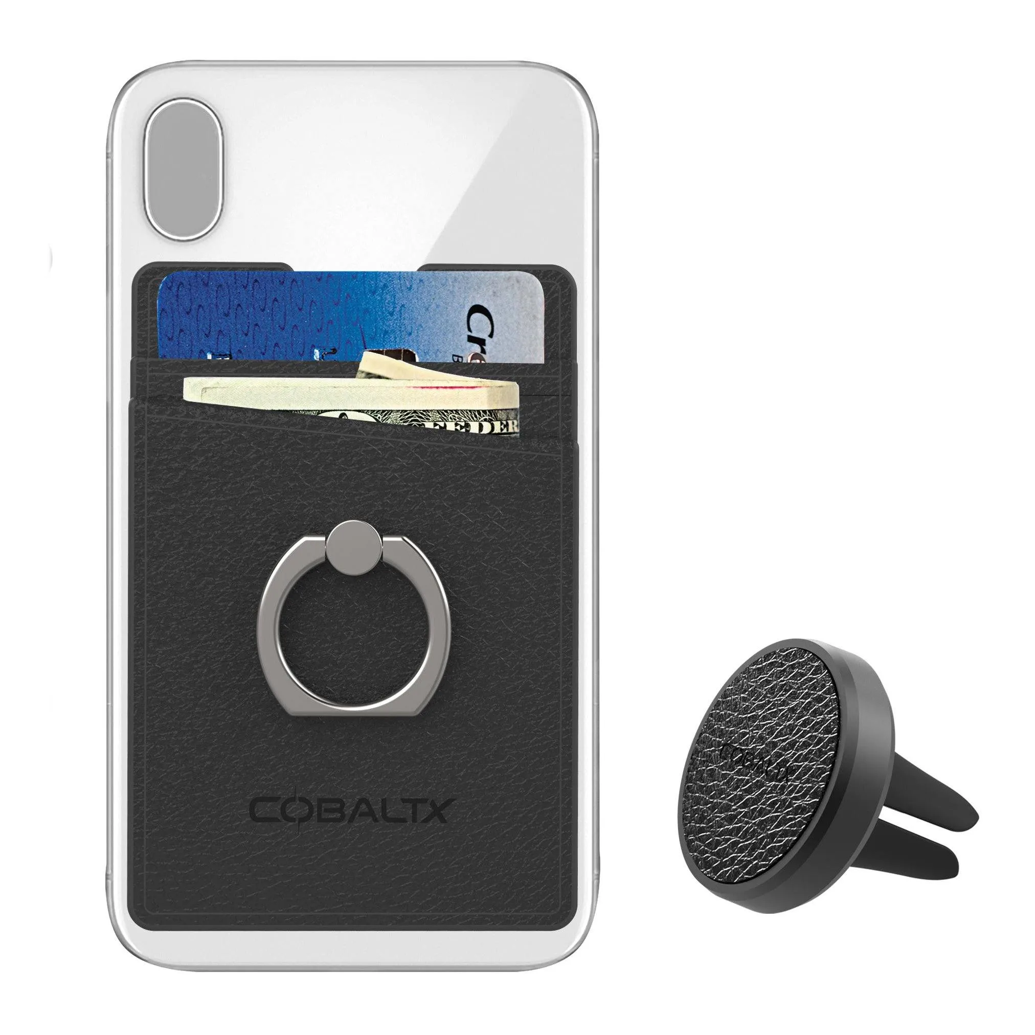 All-in-One Ring Grip Wallet and Magnetic Airvent Mount Combo Pack