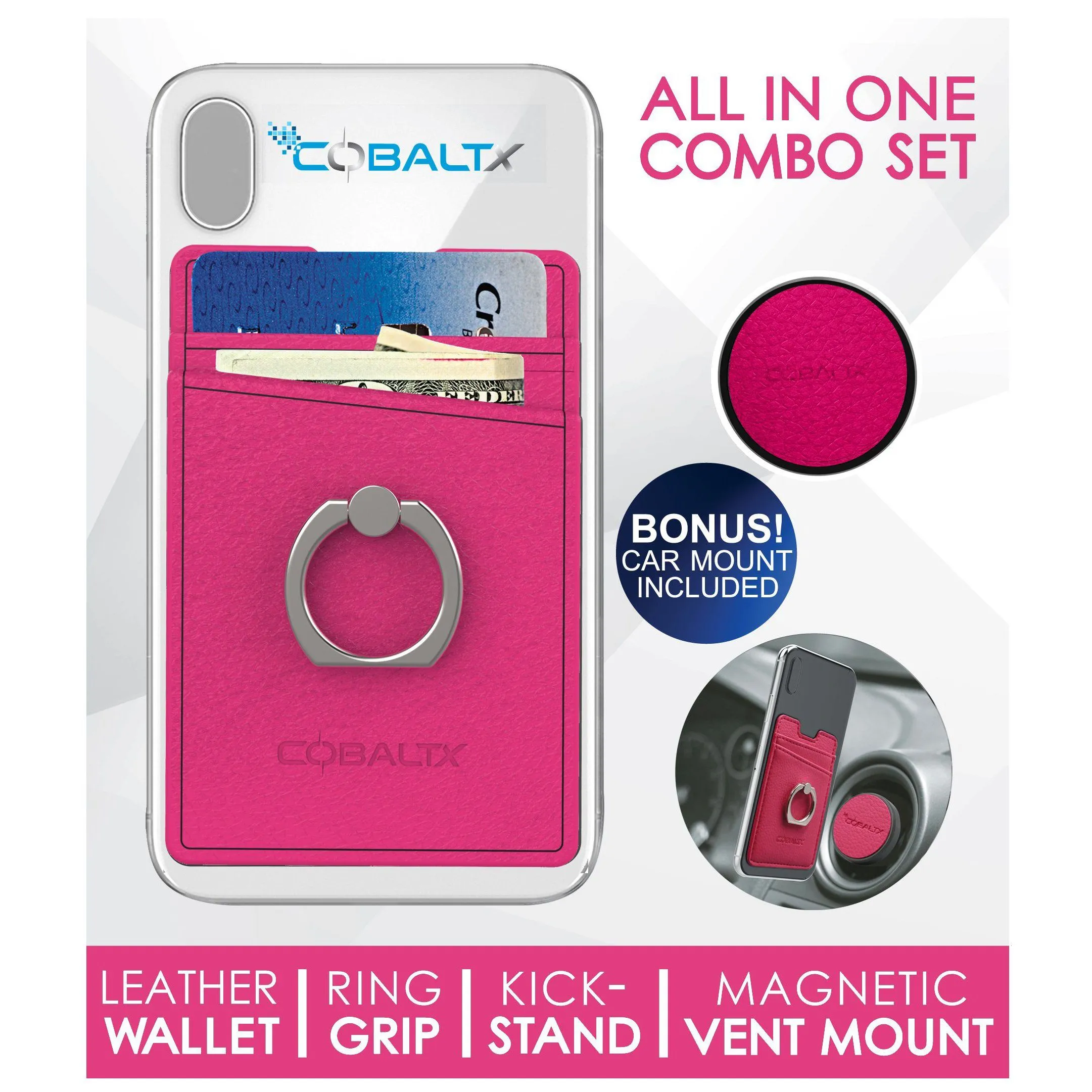 All-in-One Ring Grip Wallet and Magnetic Airvent Mount Combo Pack