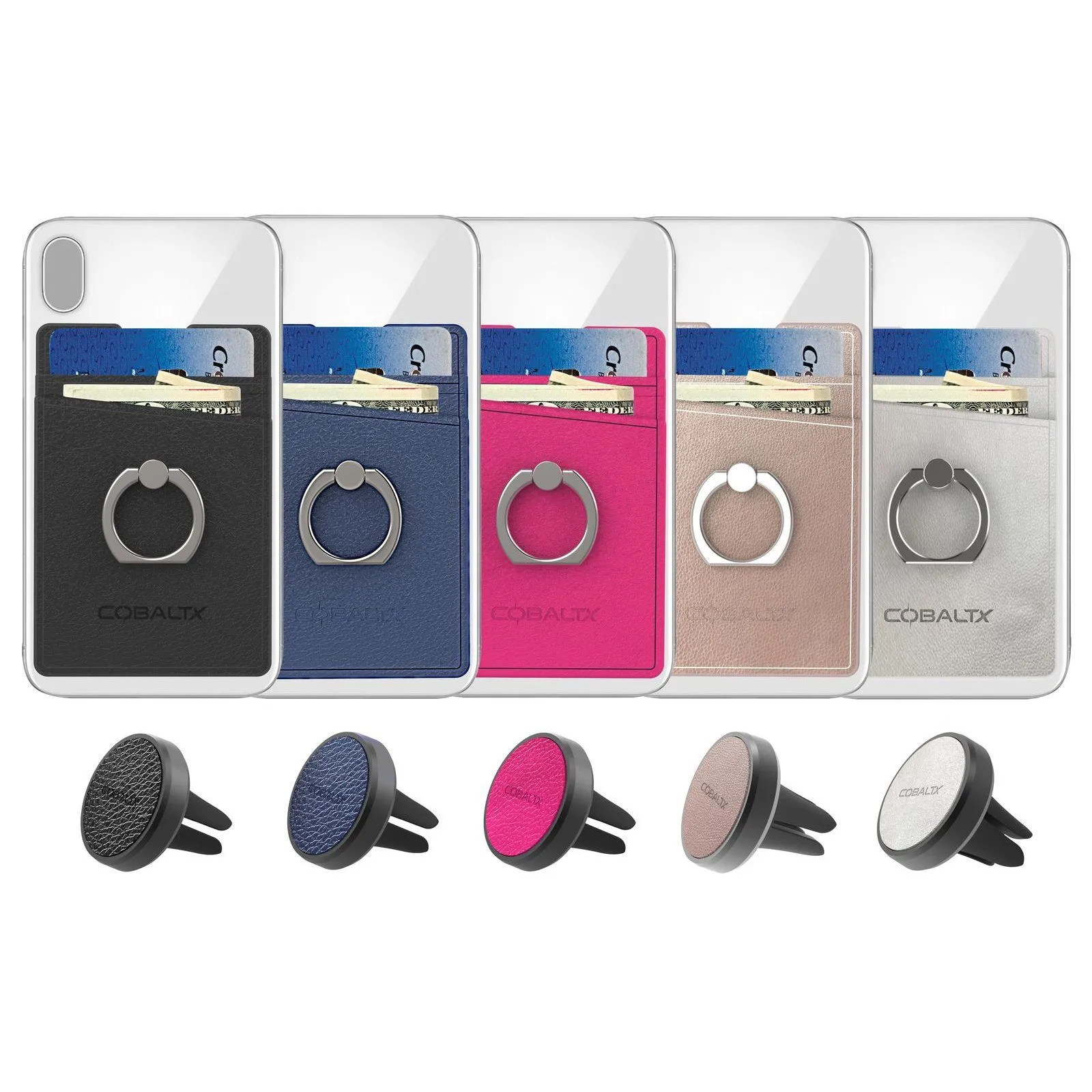All-in-One Ring Grip Wallet and Magnetic Airvent Mount Combo Pack
