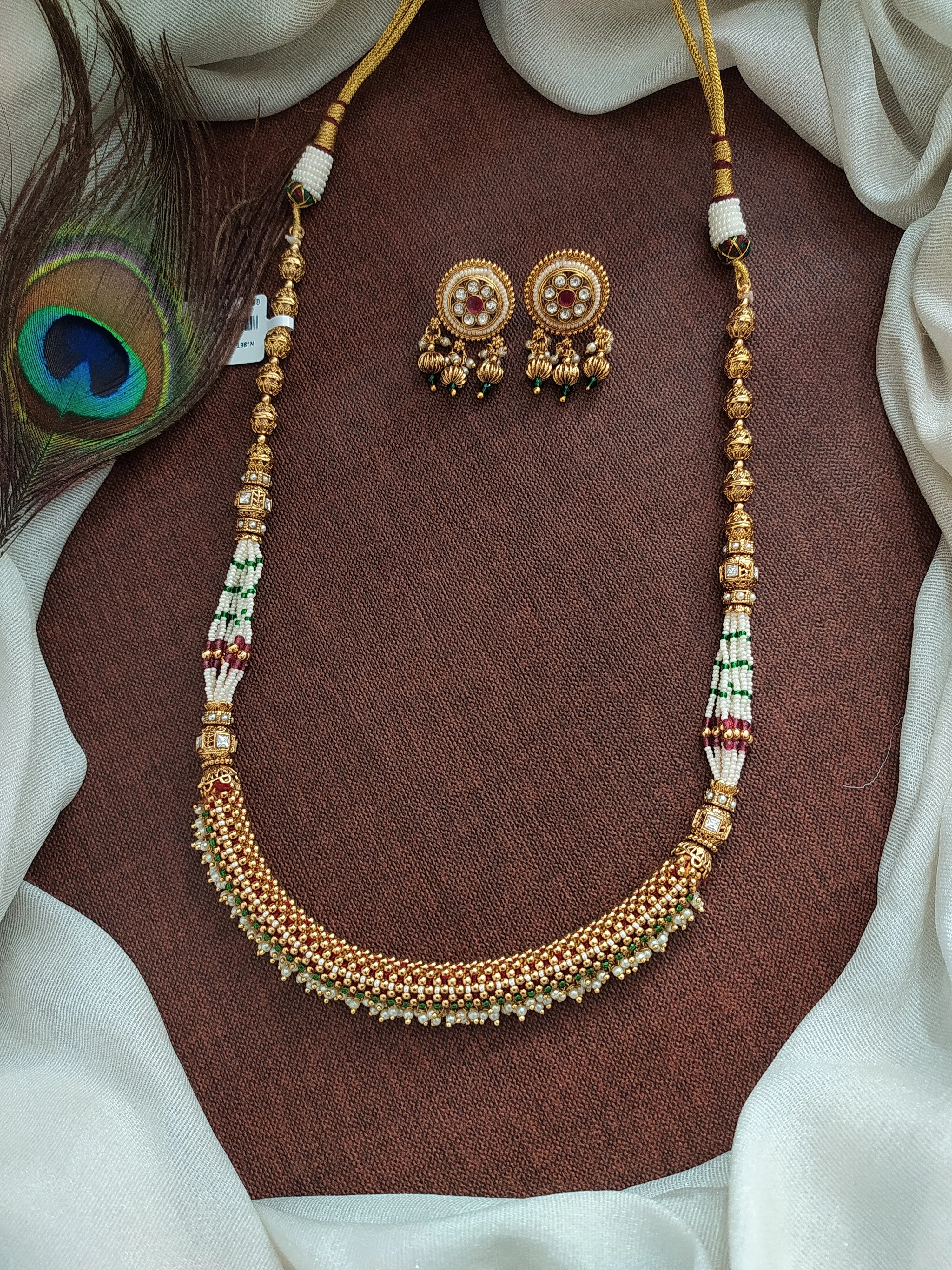 Amazing Design Pearls & Golden Balls Long Necklace Set
