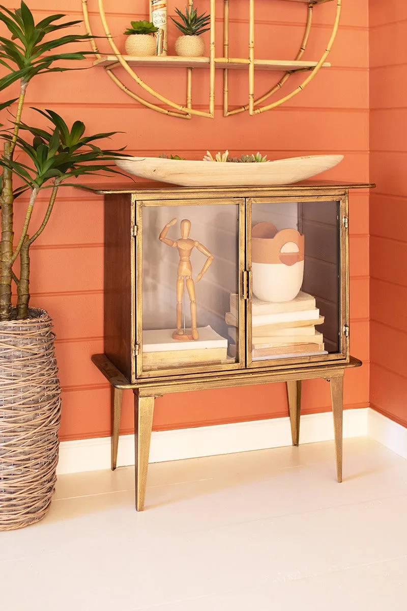 Antique Brass and Glass Two Door Cabinet