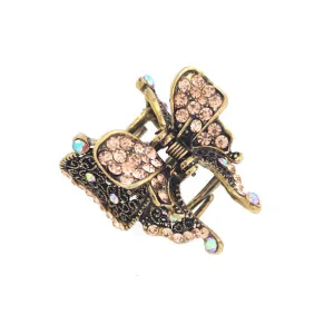 Antique Brass Rhinestone Small Butterfly Hair Claw